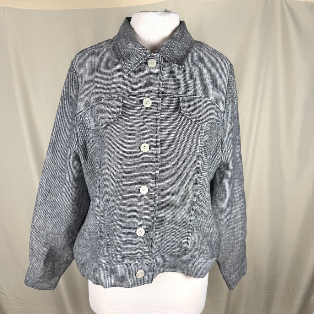 Outfit JPR 100% Linen Navy Blue Tweed Vtg 90s Blazer Jacket Womens Size 16 EUC